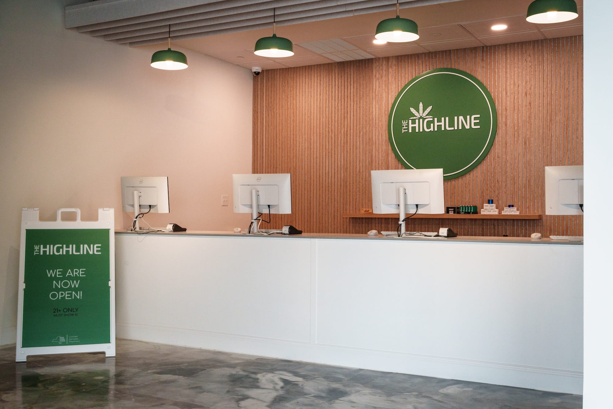 The Highline Dispensary product shelves in Hastings-on-Hudson